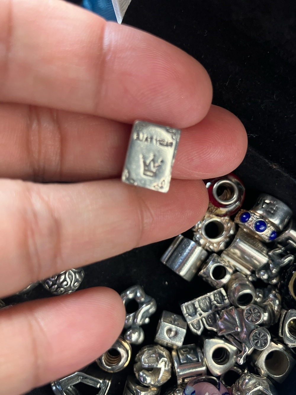 Sterling Silver Square Crown Charm Bead - Silver